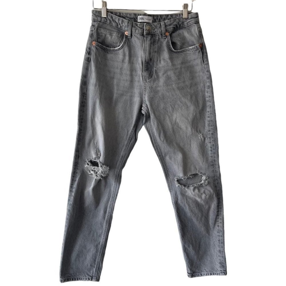❌SOLD❌ 𝅺Zara high rise slim straight grey jeans distressed women's size 8 - Picture 4 of 13